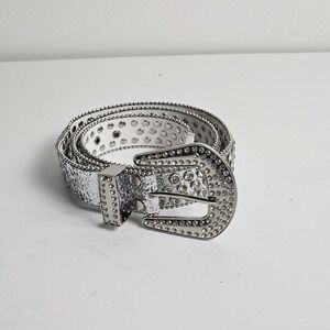 Silver Rhinestone Western Belt Glitter Studded Bling Buckle Y2K Glam Cowgirl XL